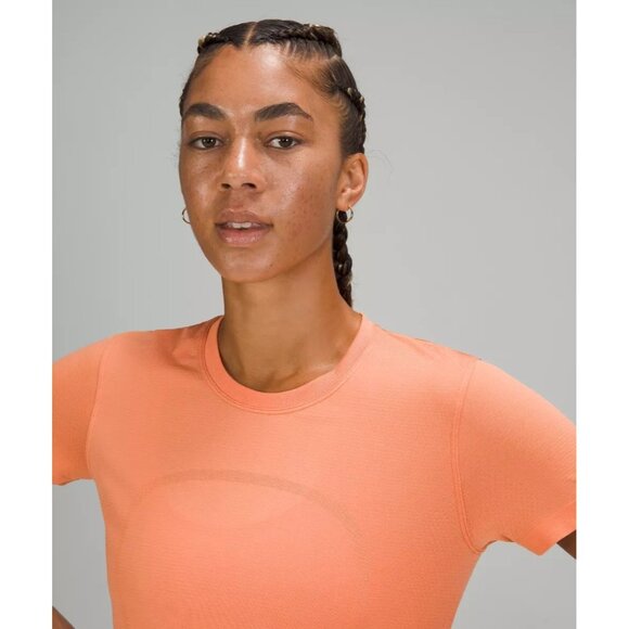 LULULEMON Swiftly Breathe Golden Apricot Orange Short Sleeve T-Shirt, Size 4 - Picture 4 of 16